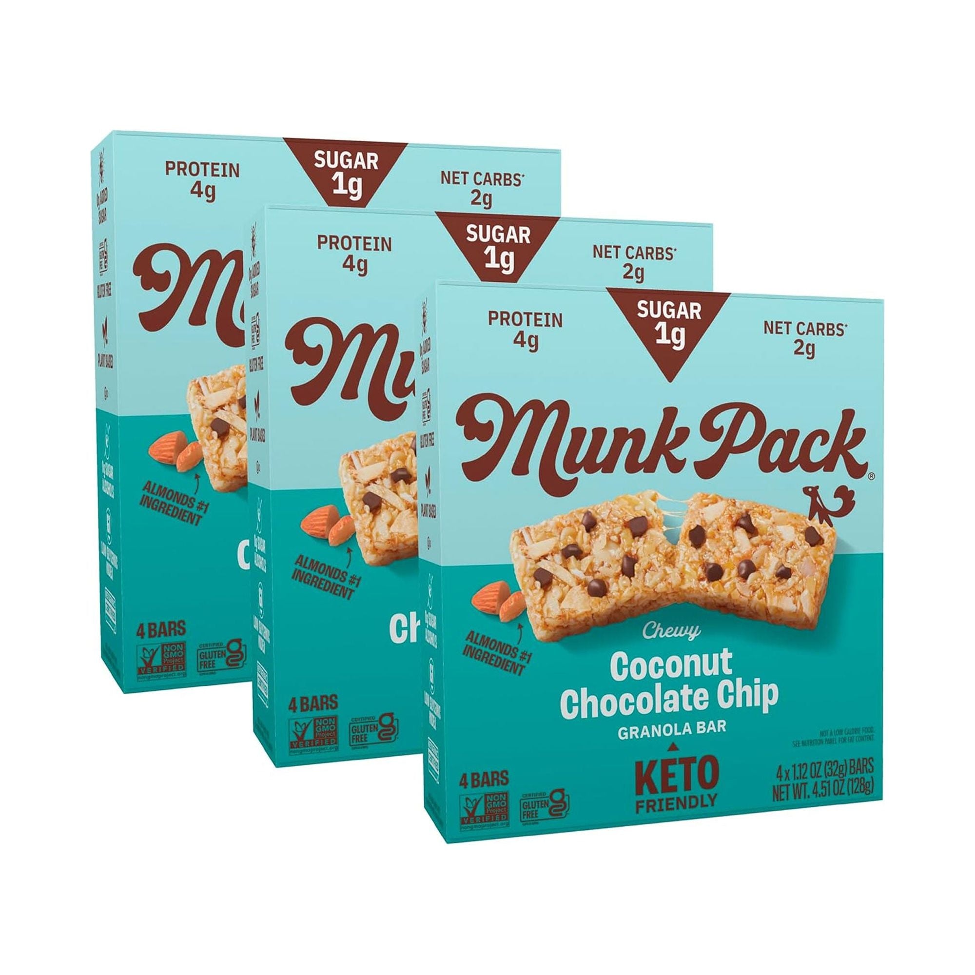 Munk Pack Chewy Granola Bar, Coconut Cocoa Chip | 1g Sugar, 4g Plant Based Protein, Low Carb &amp; Keto Friendly | Gluten Free, Non GMO, Erythritol Free Breakfast &amp; Snack Bars | 12 Pack