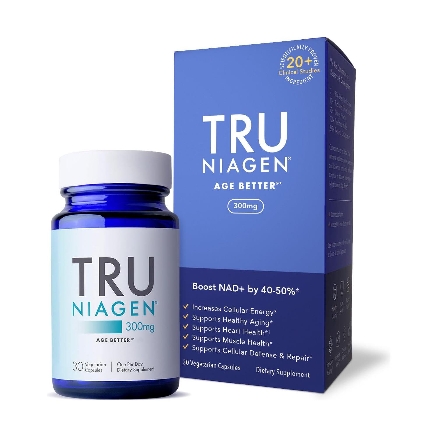 TRU NIAGEN - Patented Nicotinamide Riboside NAD+ Supplement. NR Supports Cellular Energy Metabolism &amp; Repair, Vitality, Healthy Aging of Heart, Brain &amp; Muscle - 30 Servings / 30 Capsules - Pack of 1