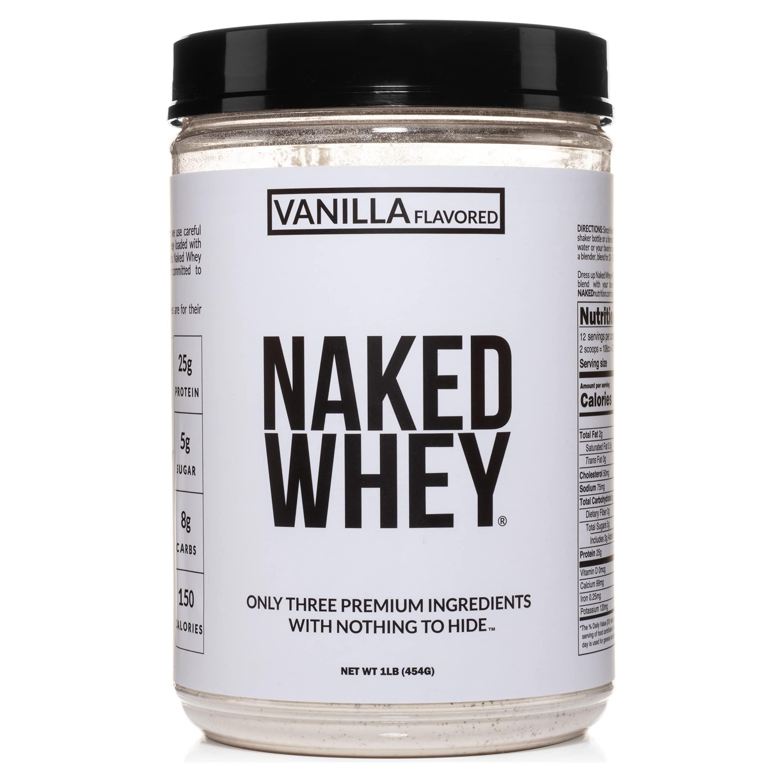 Naked Vanilla Whey Protein 1LB - Only 3 Ingredients, All Natural Grass Fed Whey Protein Powder + Vanilla + Coconut Sugar- GMO-Free, Soy Free, Gluten Free. Aid Muscle Growth &amp; Recovery - 12 Servings