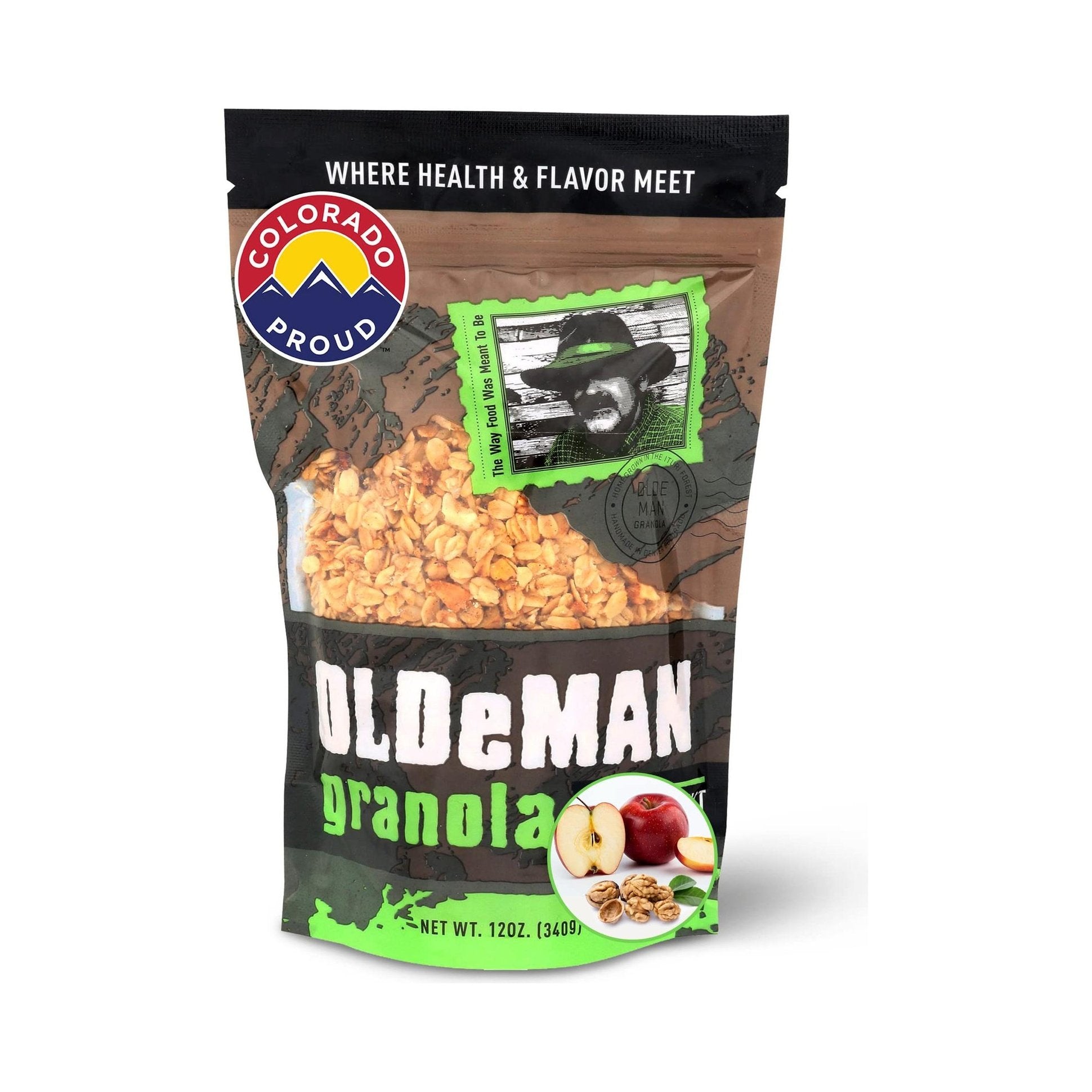 Olde Man Granola Gluten Free Granola - Non-GMO Healthy Granola Cereal - Soft Whole Grain Oats, Butter, Brown Sugar - Handmade in Colorado (Apple Walnut, 12oz Pack)