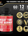 BMVINVOL Night Time Fat Burner, 12-in-1 Powerful Blend of Green Tea - 60 Capsules