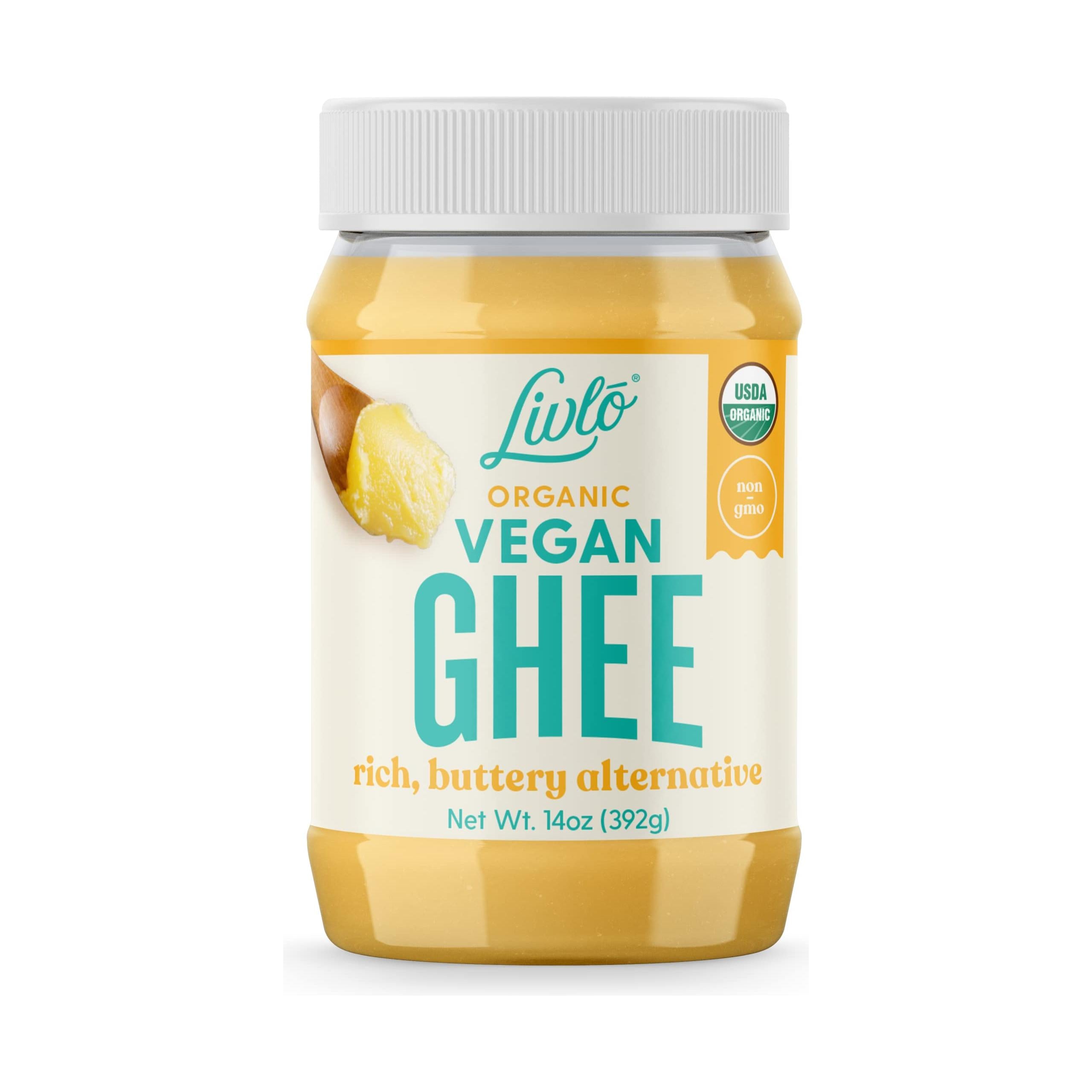 Livlo Organic Vegan Ghee - Plant Based Butter - No Refrigeration Necessary - Dairy Free, Soy Free, Gluten Free Substitute to Ghee and Butter - 14 oz.