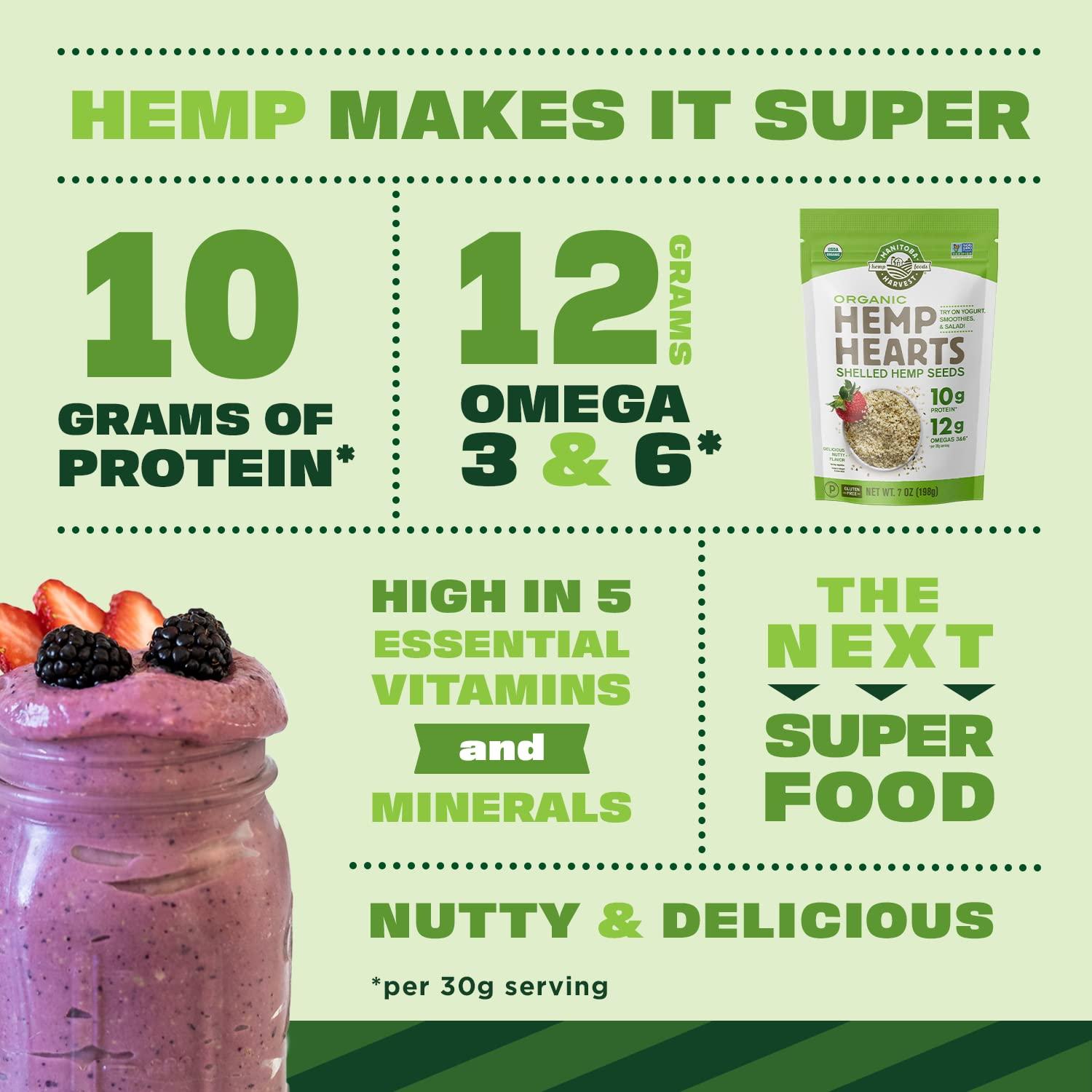 Organic Hemp Seeds, 18oz; 10g Plant Based Protein and 12g Omega 3 &amp; 6 per Srv | smoothies, yogurt &amp; salad | Non-GMO, Vegan, Keto, Paleo, Gluten Free| Manitoba Harvest