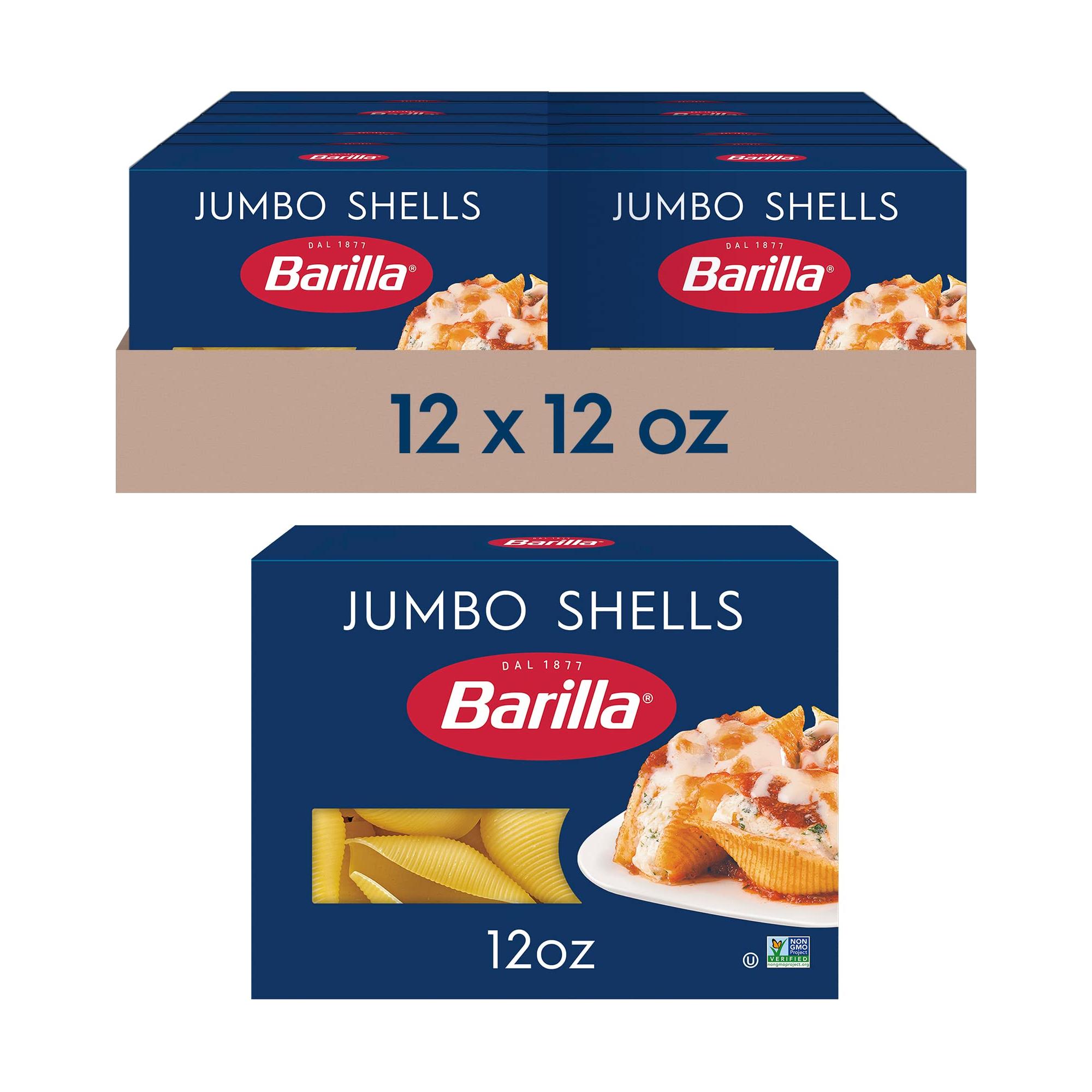 Barilla Jumbo Shells Pasta, 16 oz. Box (Pack of 12) - Non-GMO Pasta Made with Durum Wheat Semolina - Kosher Certified Pasta