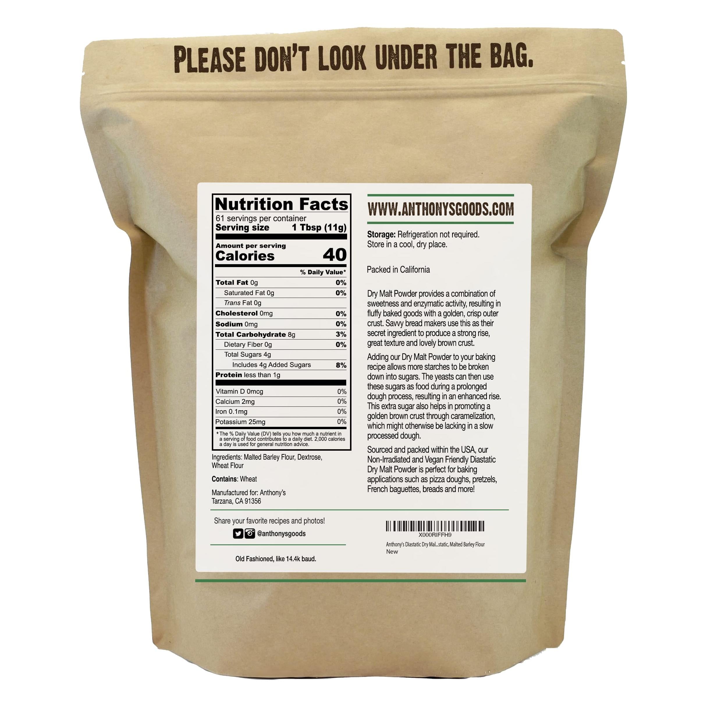Anthony&#39;s Diastatic Dry Malt Powder, 1.5 lb, Made in the USA, Diastatic, Malted Barley Flour