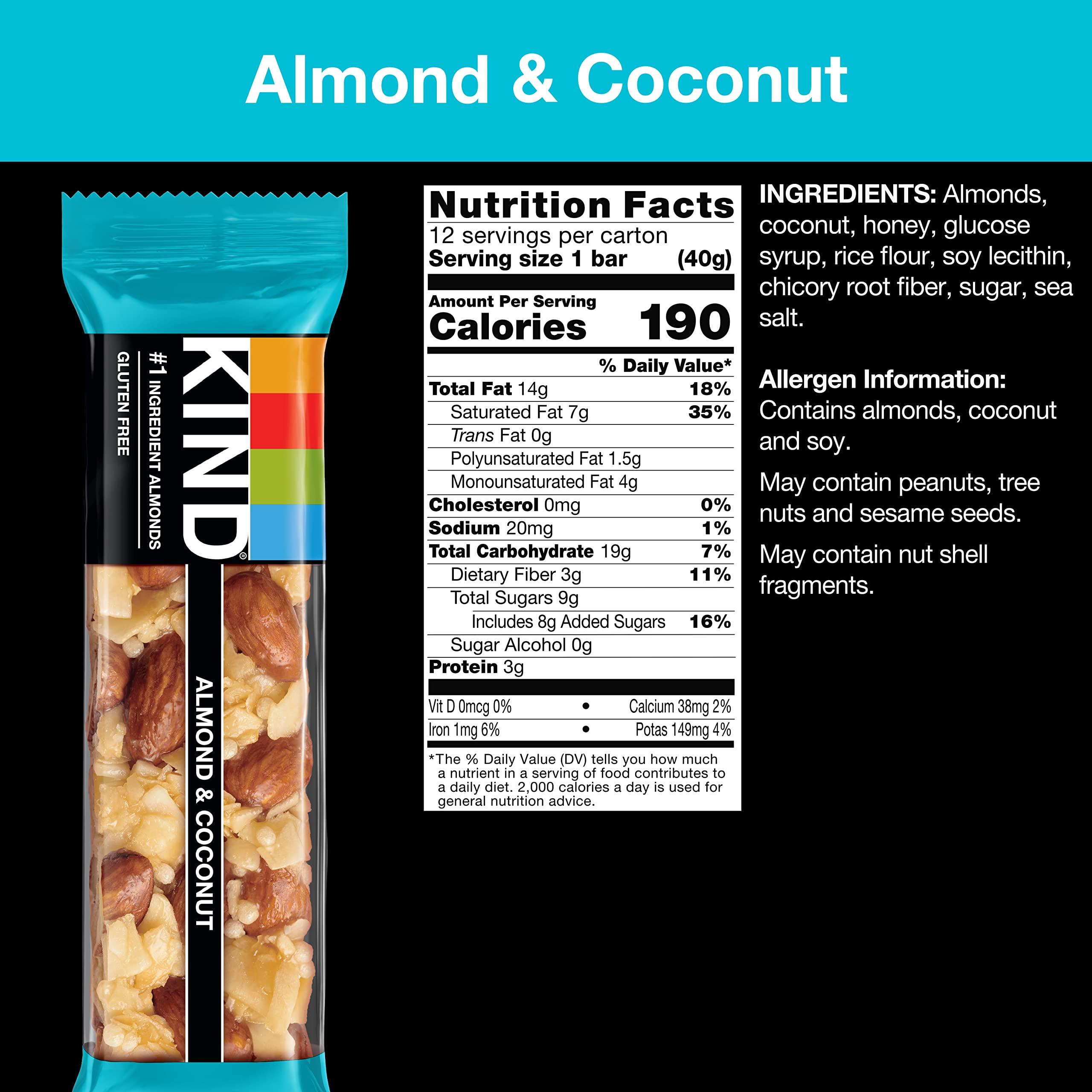 KIND Bars, Almond &amp; Coconut, Healthy Snacks, Gluten Free, 12 Count