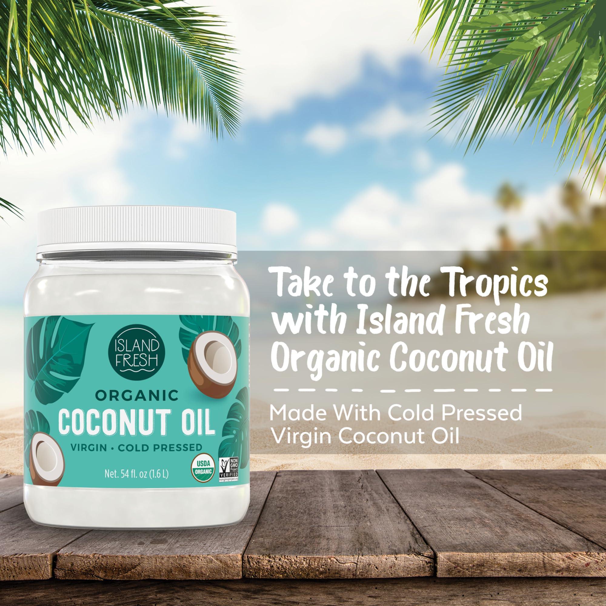 Island Fresh Organic Coconut Oil (54 oz) - Organic Virgin Coconut Oil Great for Baking, Versatile Cooking Oil, DIY Hair Oil &amp; Skin Oil, Cold-Pressed, Certified Organic &amp; Non-GMO