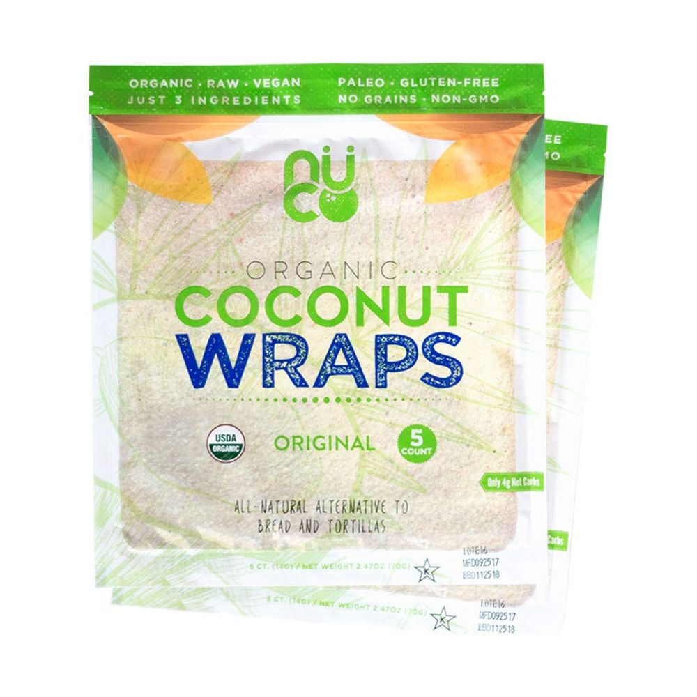 NUCO DUO Certified Organic, SHELF STABLE, All Natural, Paleo, Gluten Free, Vegan Non-GMO, Kosher Raw Veggie NUCO Coconut Wraps. NO Salt Added Low Carb and Yeast Free 10 Count Various Quantities