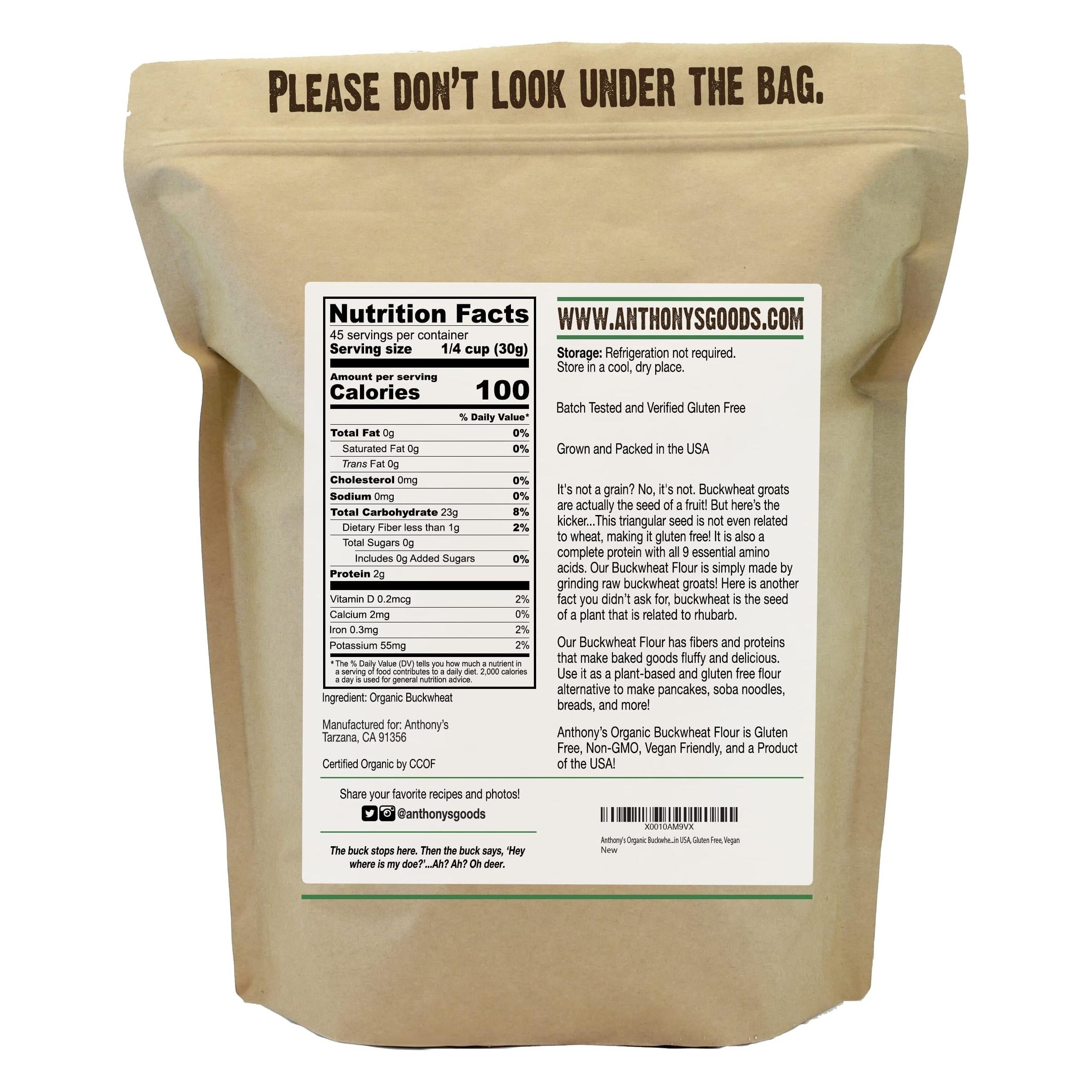 Anthony&#39;s Organic Buckwheat Flour, 3 lb, Grown in USA, Gluten Free, Vegan