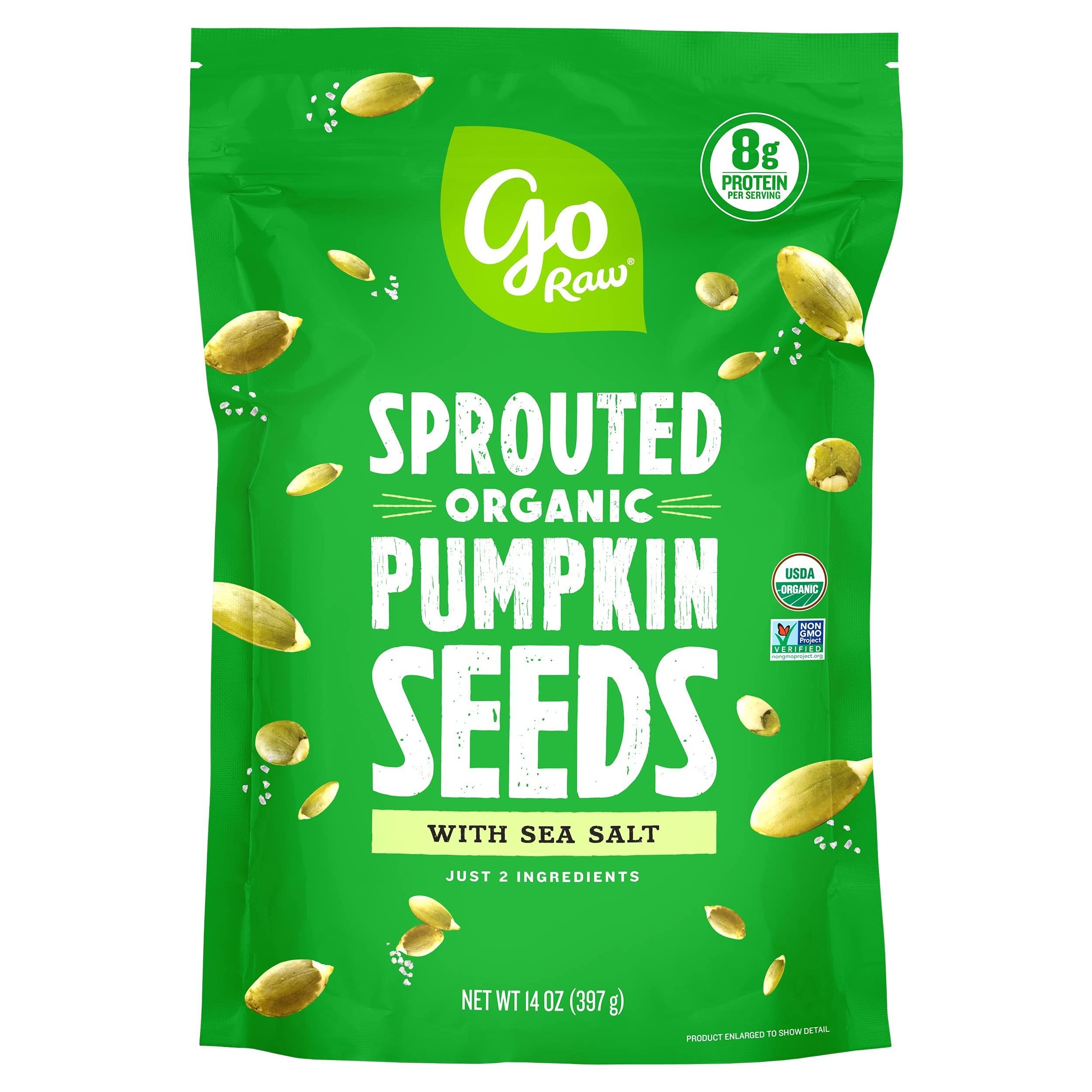 Go Raw Pumpkin Seeds with Sea Salt, Sprouted &amp; Organic, 14 oz. Bag | Keto | Vegan | Gluten Free Snacks | Superfood