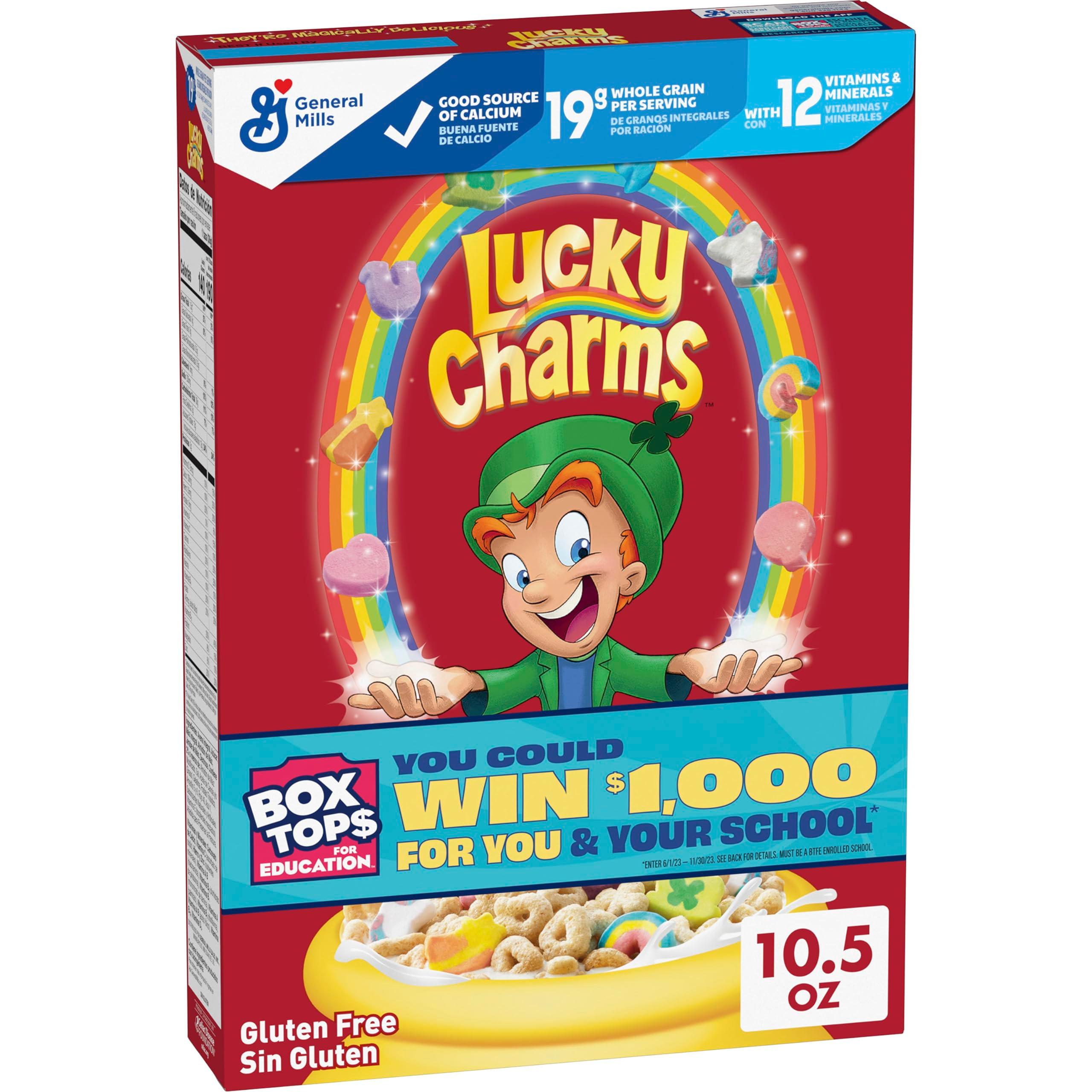 Lucky Charms Gluten Free Cereal with Marshmallows, Kids Breakfast Cereal, Made with Whole Grain, 10.5 oz