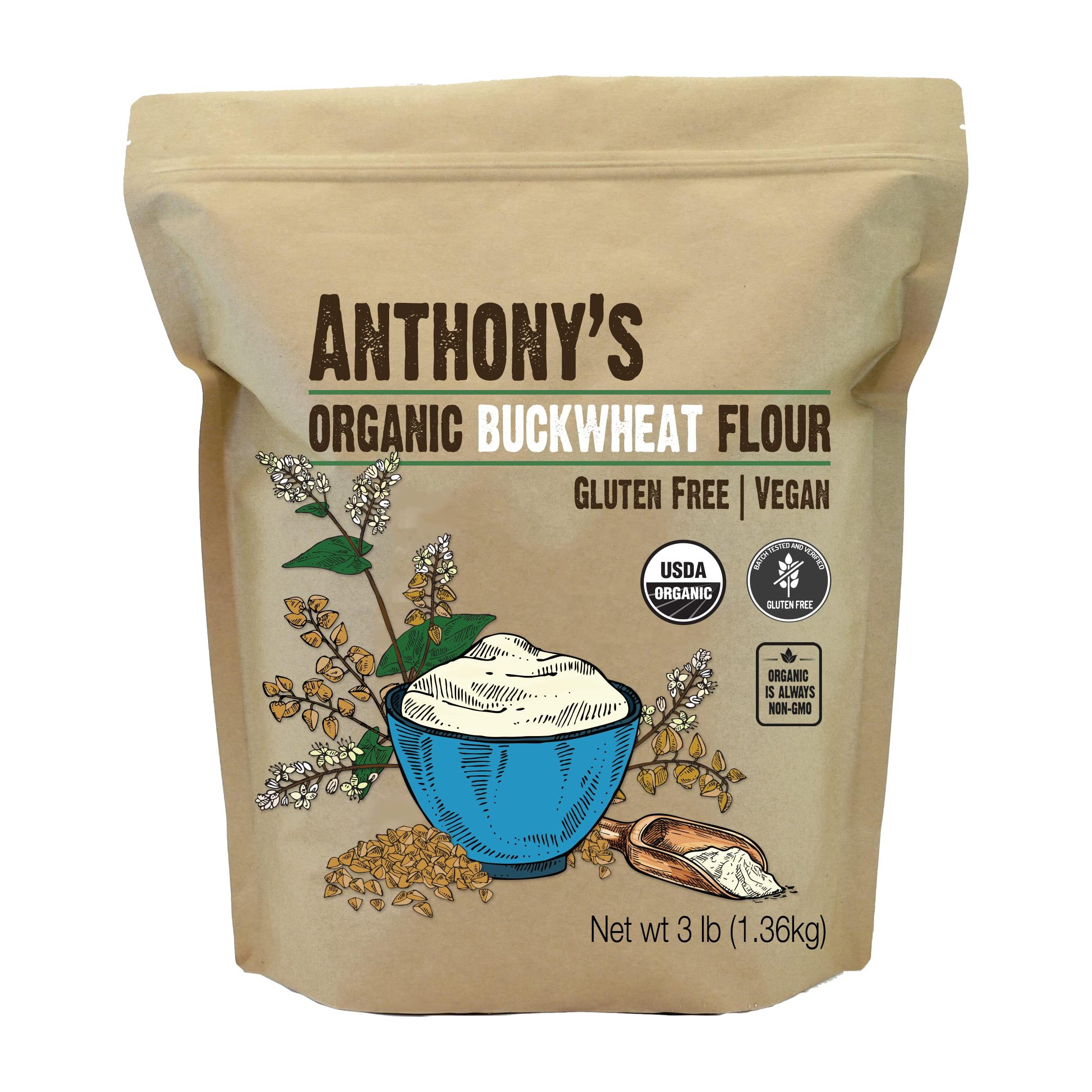 Anthony&#39;s Organic Buckwheat Flour, 3 lb, Grown in USA, Gluten Free, Vegan