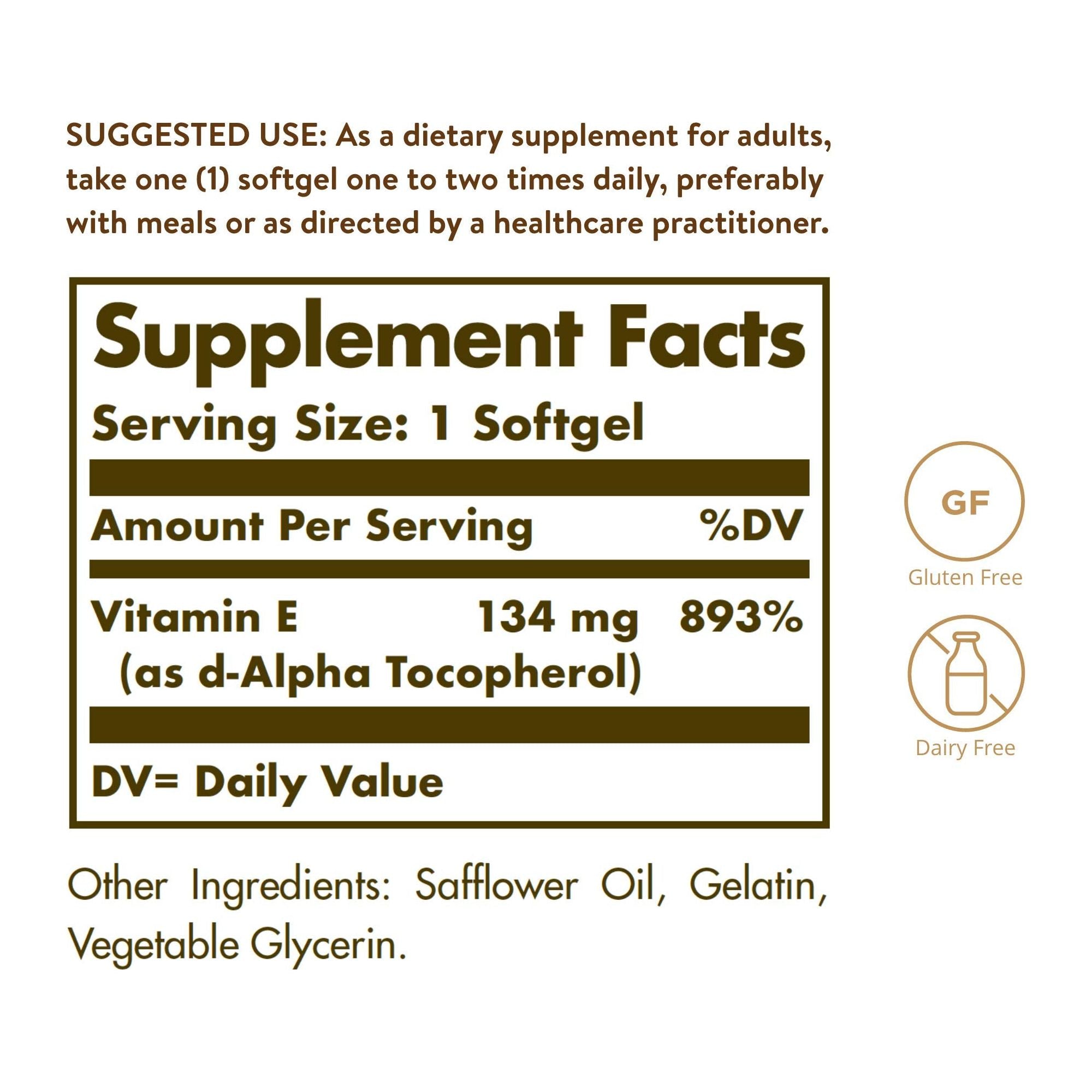 Solgar Vitamin E 200 IU Alpha, 100 Softgels - Antioxidant, Healthy Aging, Healthy Skin, Immune System Support - Natural Source Vitamin E - Gluten Free, Dairy Free - 100 Servings