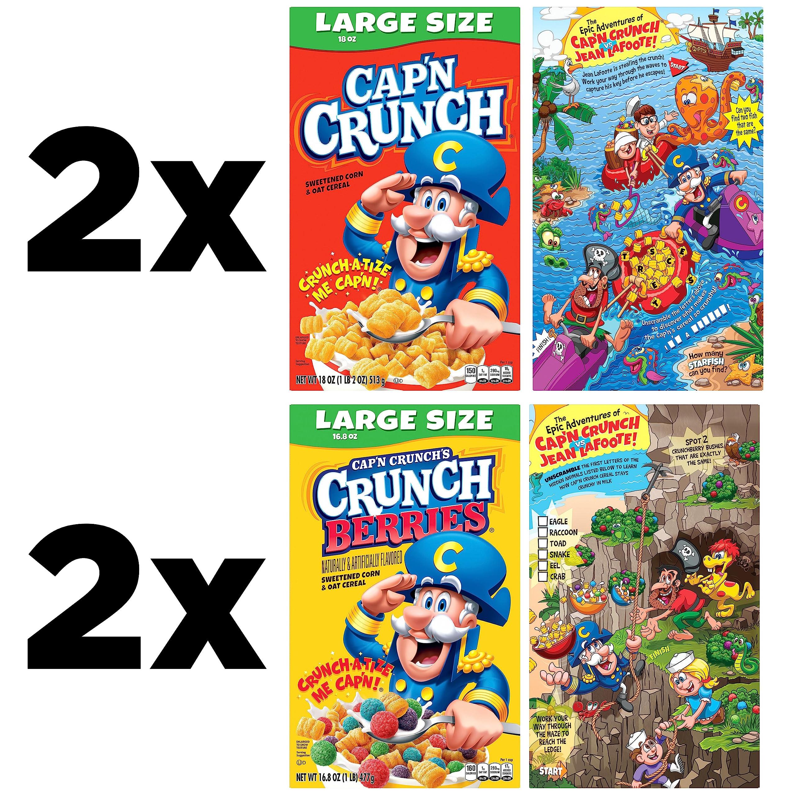 Cap&#39;n Crunch Cereal, Original &amp; Crunch Berries Variety Pack, Large Size Boxes, (4 Pack)