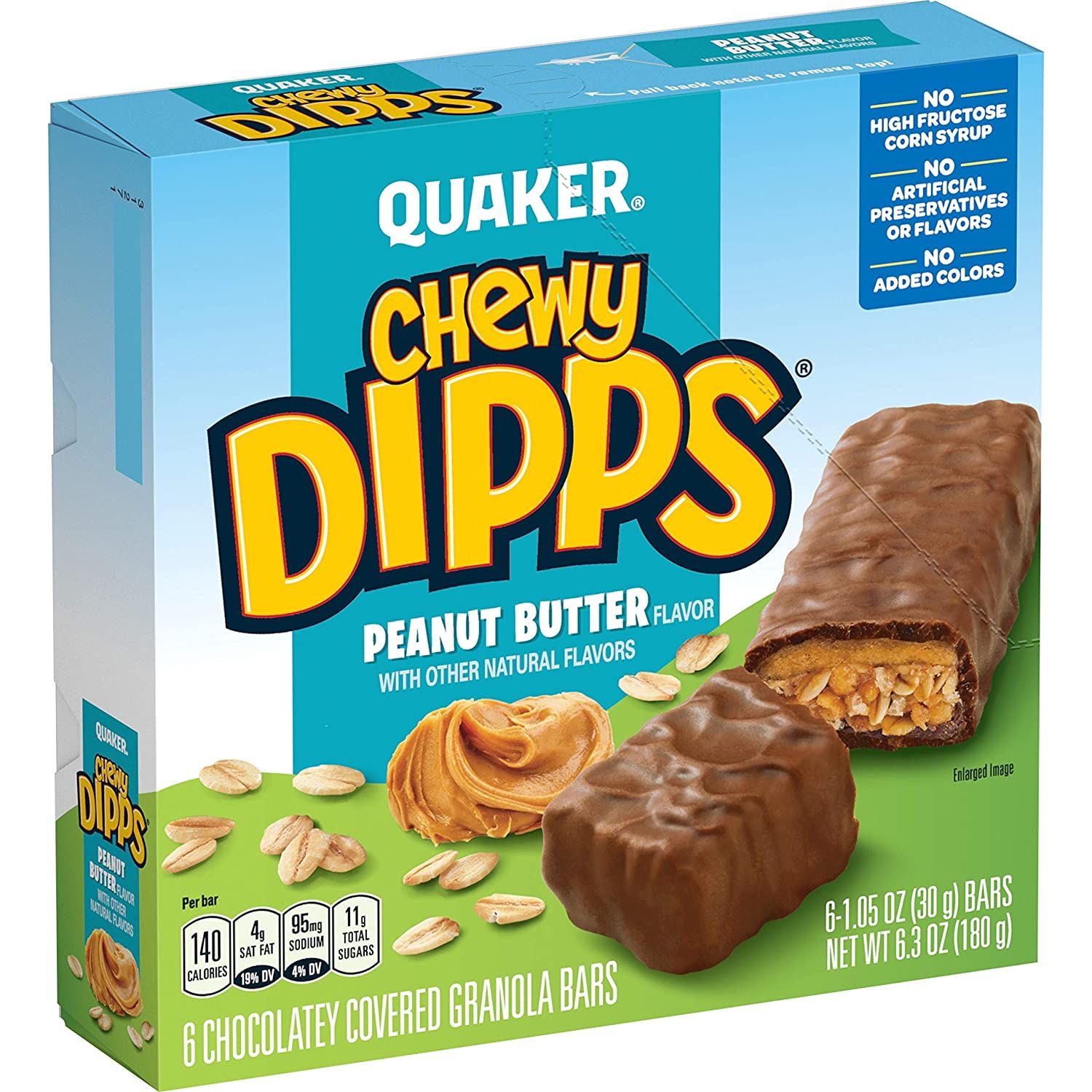 Quaker Chewy Granola Bar, Dipps Peanut Butter - 6 count (30g per pack)